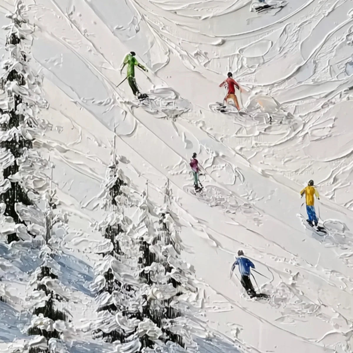ALPINE RUSH: Textured Impasto Skiing on Mountain Slope Painting | rectangular format, hand-painted canvas edge
