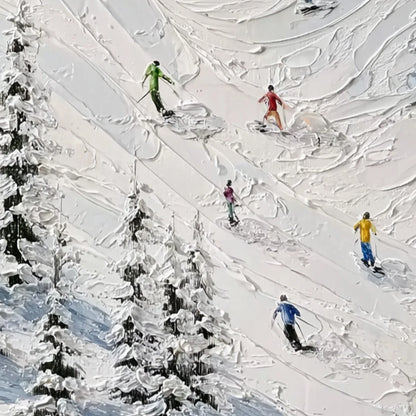 ALPINE RUSH: Textured Impasto Skiing on Mountain Slope Painting | rectangular format, hand-painted canvas edge