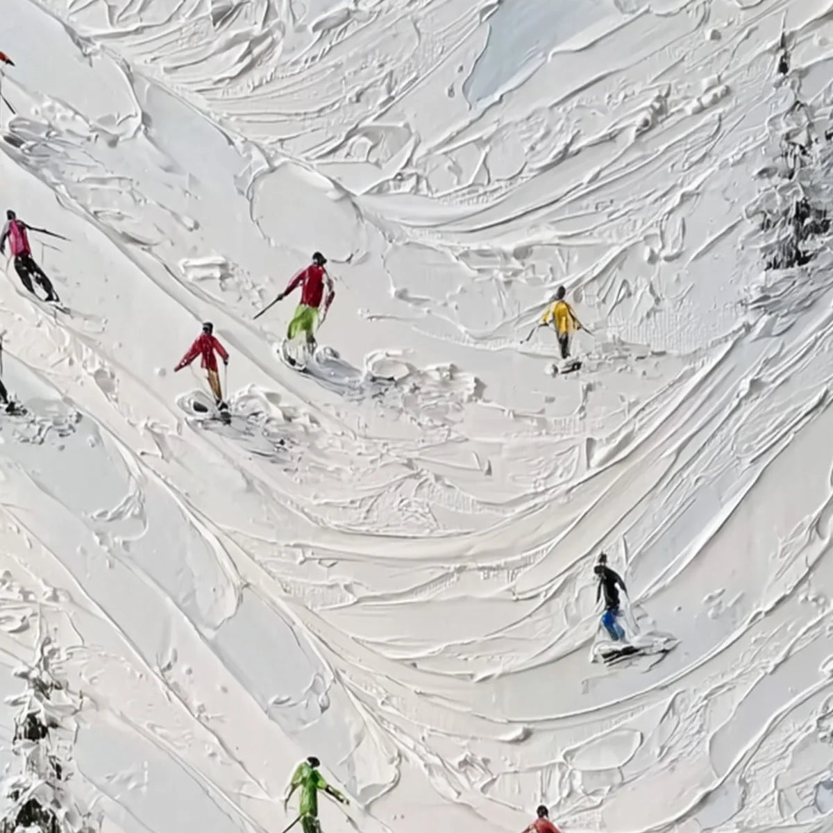 ALPINE RUSH: Textured Impasto Skiing on Mountain Slope Painting | rolled canvas, ready for custom framing