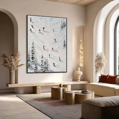 ALPINE RUSH: Textured Impasto Skiing on Mountain Slope Painting | impasto mood, soft natural light studio shot