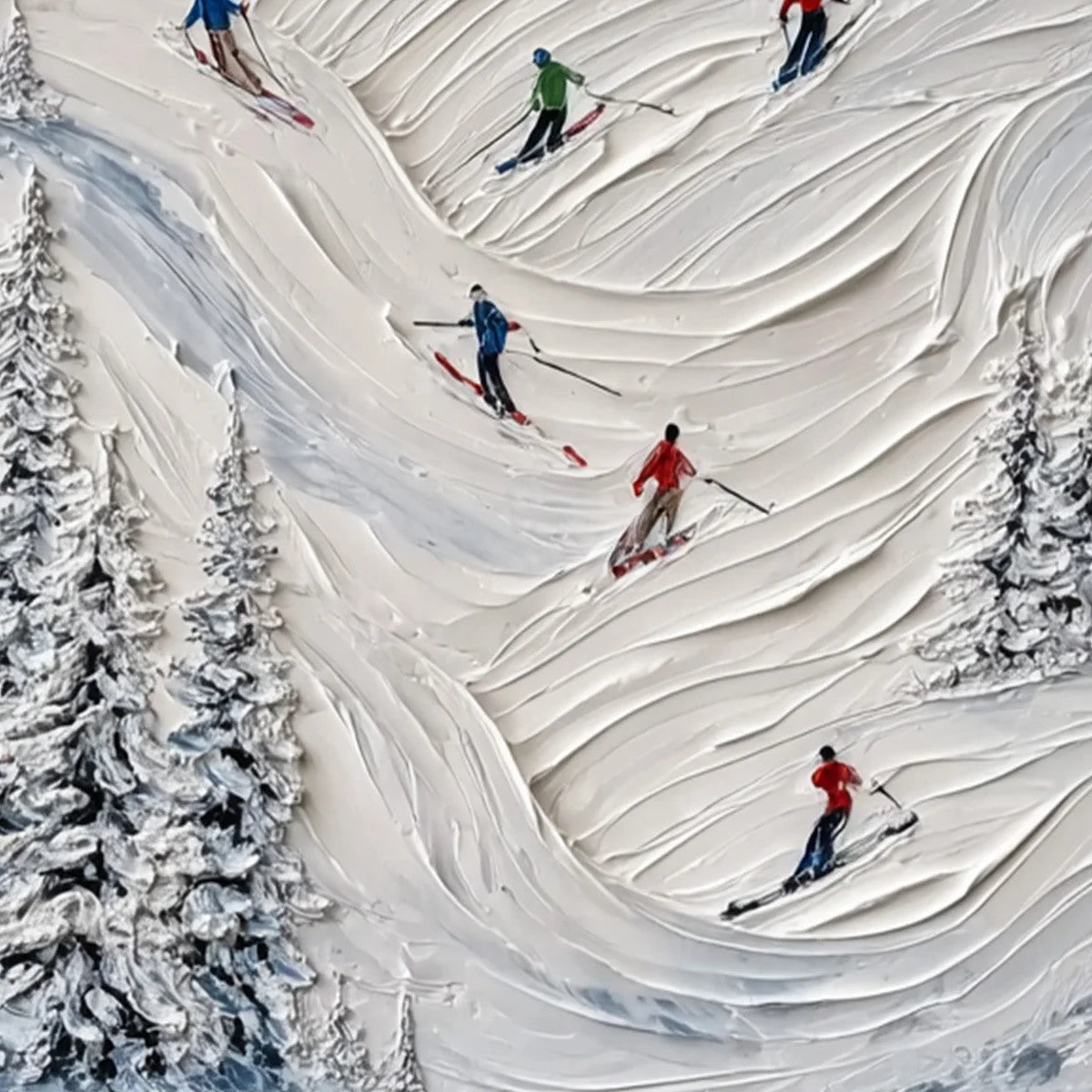 ALPINE RUSH: Textured Impasto Skiing on Mountain Slope Painting | rectangular format, hand-painted canvas edge