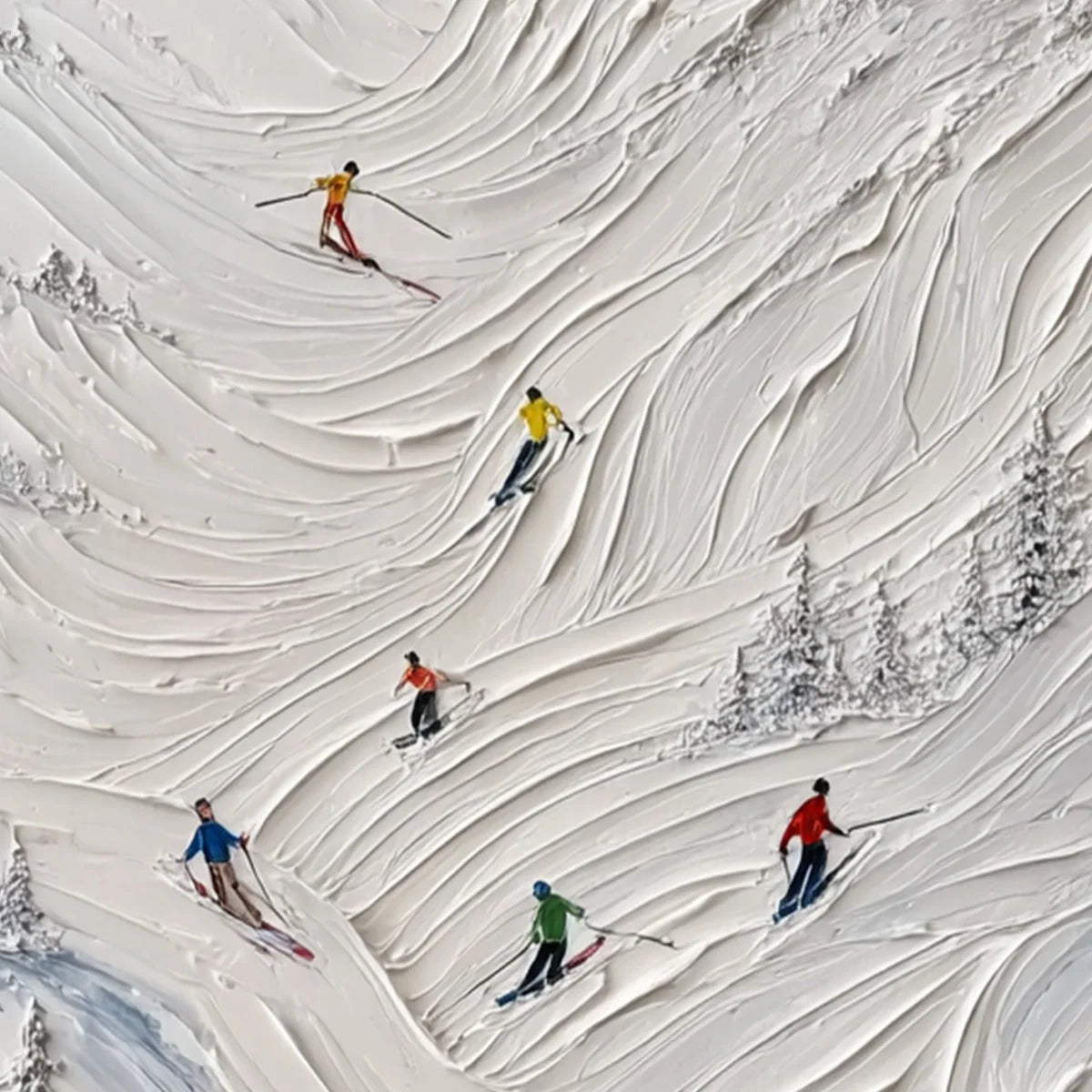 ALPINE RUSH: Textured Impasto Skiing on Mountain Slope Painting | rolled canvas, ready for custom framing