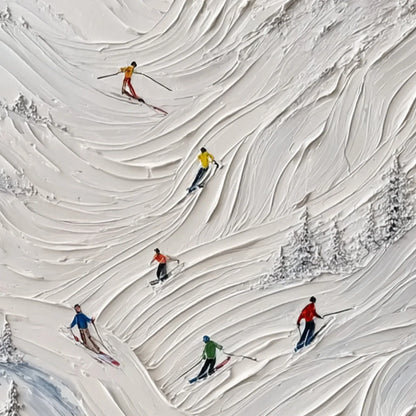 ALPINE RUSH: Textured Impasto Skiing on Mountain Slope Painting | rolled canvas, ready for custom framing