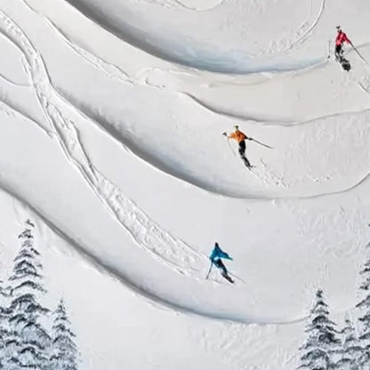 ALPINE RUSH: Textured Impasto Skiing & Mountain Sports Painting | rectangular format, hand-painted canvas edge