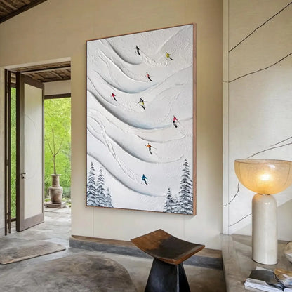 ALPINE RUSH: Textured Impasto Skiing & Mountain Sports Painting | impasto mood, soft natural light studio shot