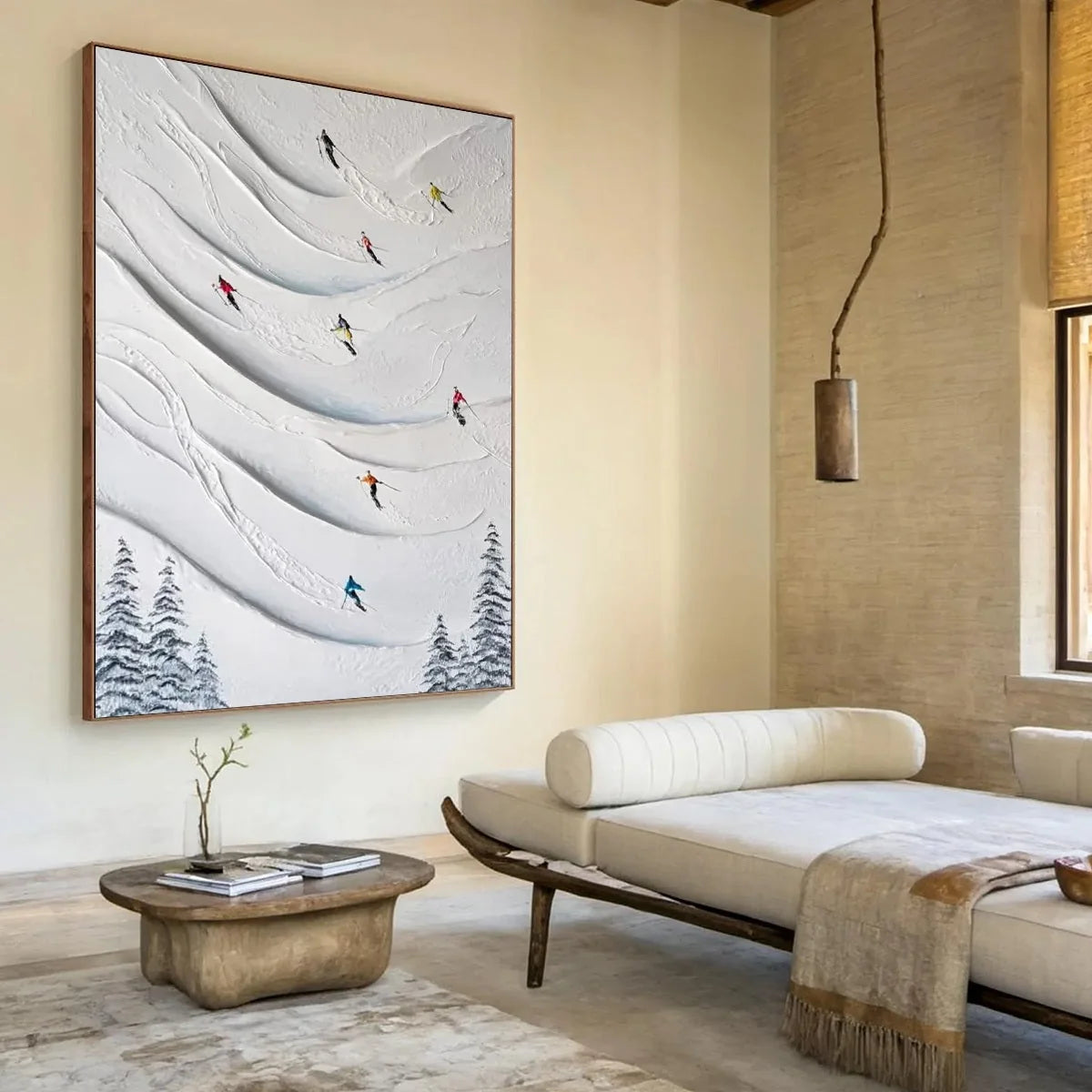 ALPINE RUSH: Textured Impasto Skiing & Mountain Sports Painting | multi palette, original office art