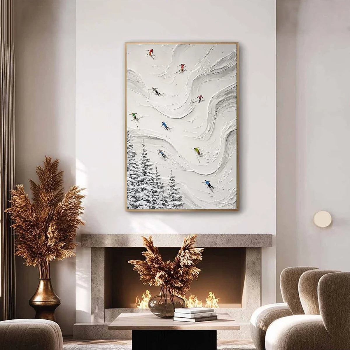 ALPINE RUSH: Textured Impasto Skiing Painting on Canvas | impasto closeup, raised brushwork detail