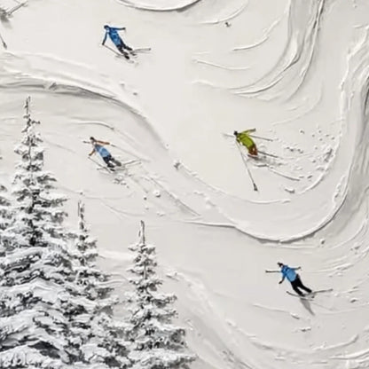 ALPINE RUSH: Textured Impasto Skiing Painting on Canvas | rectangular format, hand-painted canvas edge
