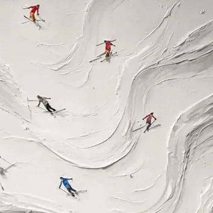 ALPINE RUSH: Textured Impasto Skiing Painting on Canvas | rolled canvas, ready for custom framing