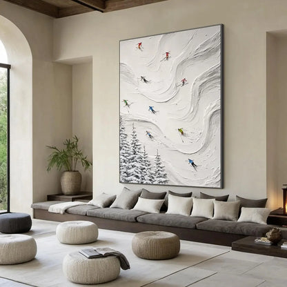 ALPINE RUSH: Textured Impasto Skiing Painting on Canvas | multi palette, original office art