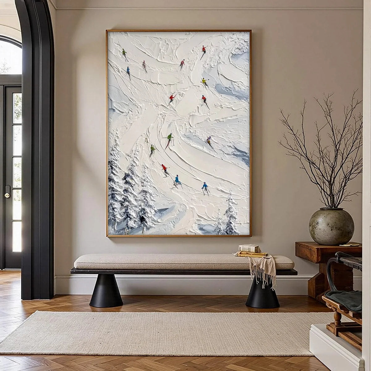ALPINE RUSH: Textured Impasto Skiing Painting on Canvas | impasto closeup, raised brushwork detail