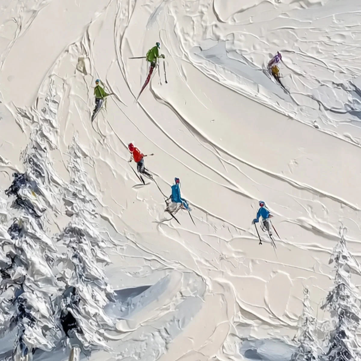 ALPINE RUSH: Textured Impasto Skiing Painting on Canvas | rectangular format, hand-painted canvas edge