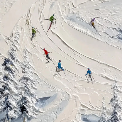 ALPINE RUSH: Textured Impasto Skiing Painting on Canvas | rectangular format, hand-painted canvas edge