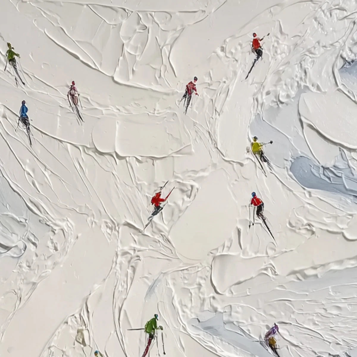 ALPINE RUSH: Textured Impasto Skiing Painting on Canvas | rolled canvas, ready for custom framing