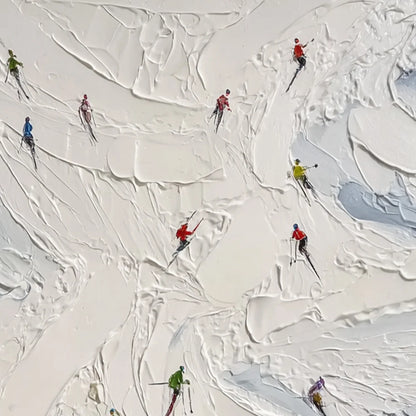 ALPINE RUSH: Textured Impasto Skiing Painting on Canvas | rolled canvas, ready for custom framing