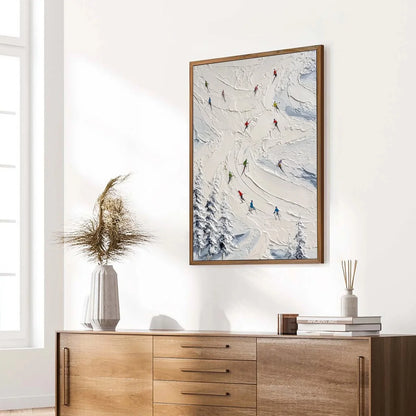 ALPINE RUSH: Textured Impasto Skiing Painting on Canvas | multi palette, original office art