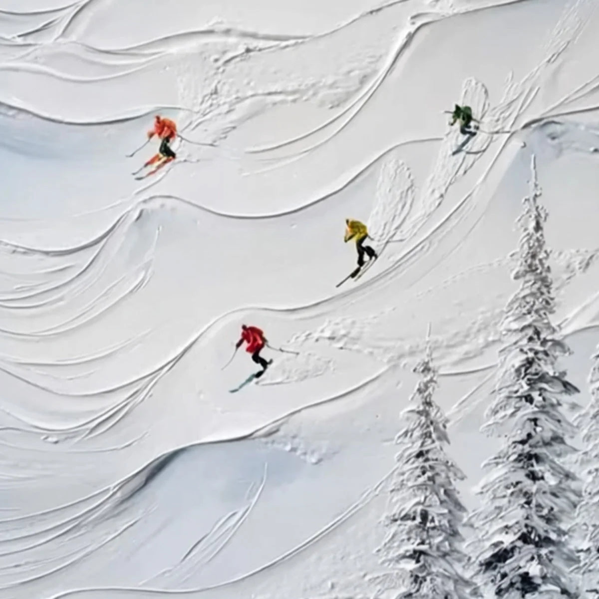 ALPINE RUSH: Textured Impasto Skiing on Snowy Mountain Oil Painting | rectangular format, hand-painted canvas edge