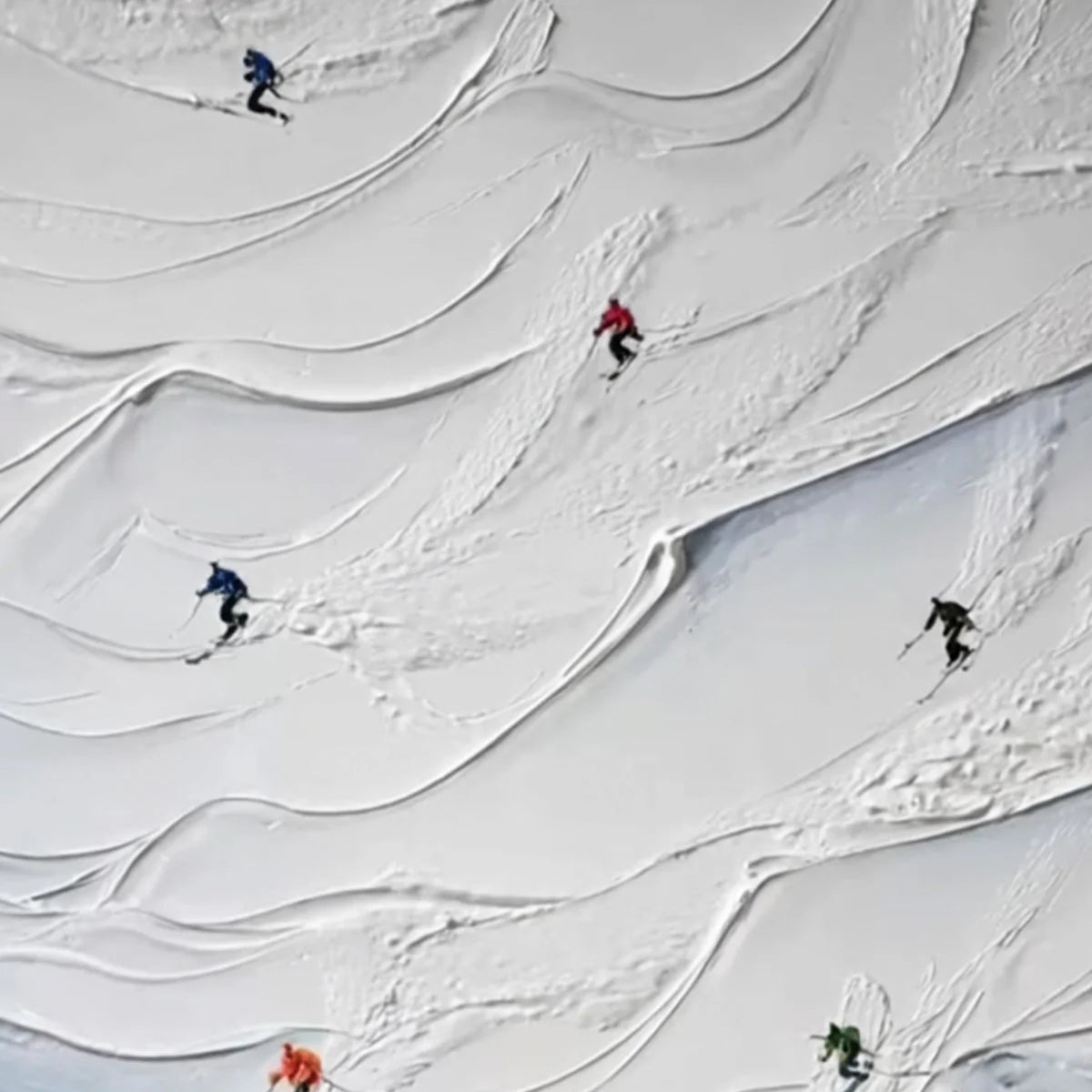 ALPINE RUSH: Textured Impasto Skiing on Snowy Mountain Oil Painting | rolled canvas, ready for custom framing
