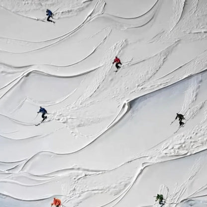 ALPINE RUSH: Textured Impasto Skiing on Snowy Mountain Oil Painting | rolled canvas, ready for custom framing