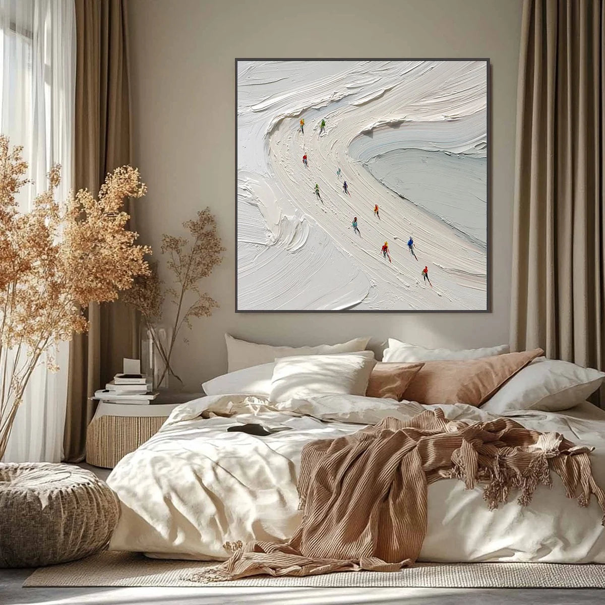 ALPINE RUSH: Textured Impasto Style Skiing Sports Painting | impasto closeup, raised brushwork detail