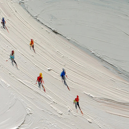 ALPINE RUSH: Textured Impasto Style Skiing Sports Painting | rectangular format, hand-painted canvas edge