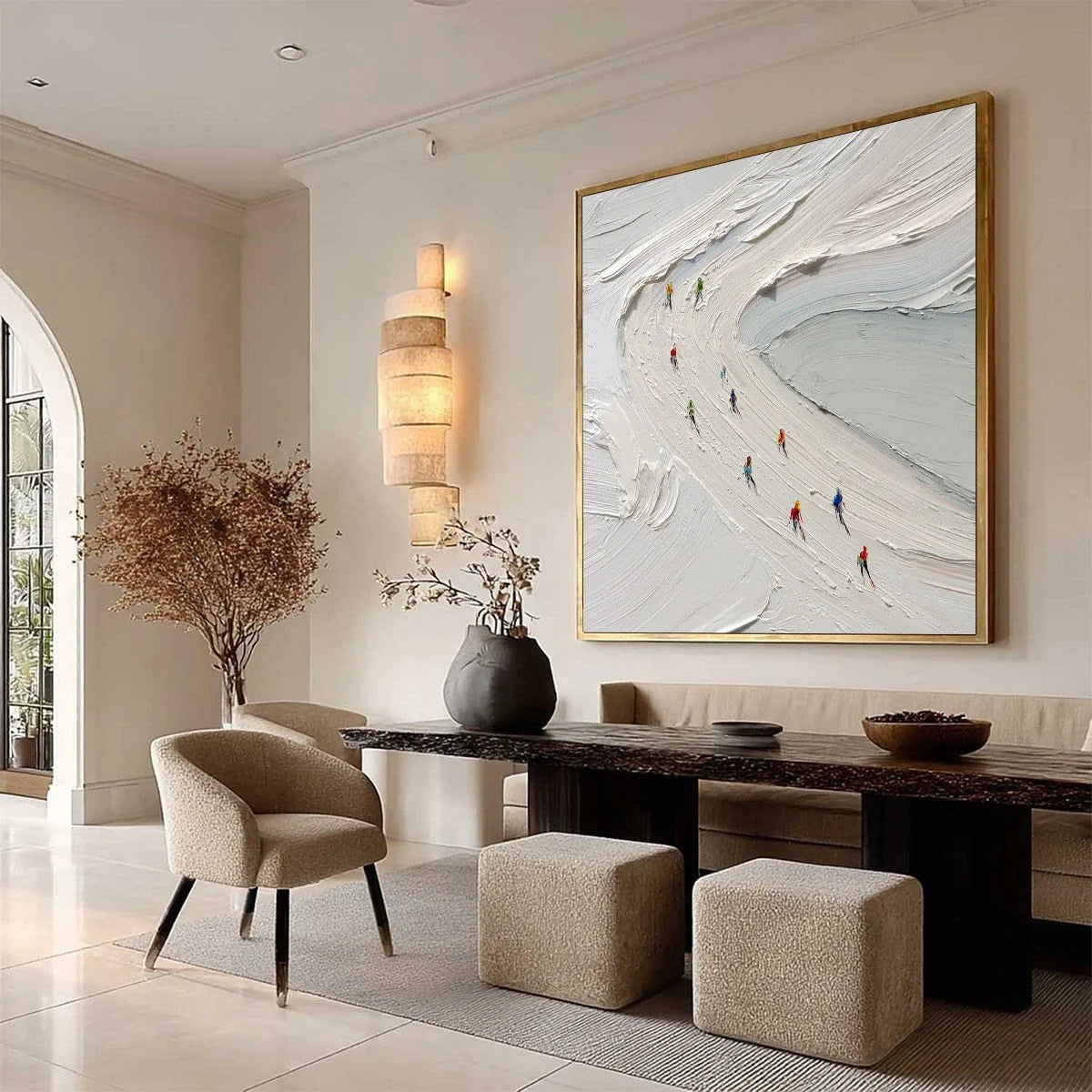 ALPINE RUSH: Textured Impasto Style Skiing Sports Painting | multi palette, original office art