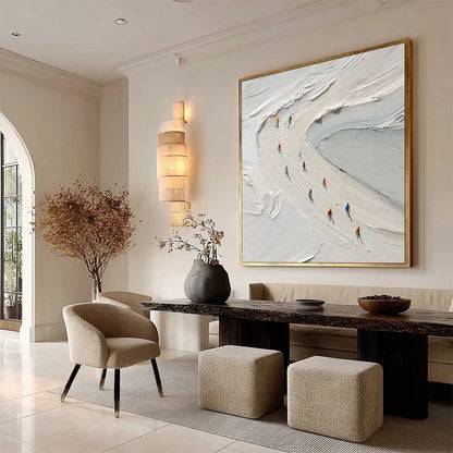 ALPINE RUSH: Textured Impasto Style Skiing Sports Painting | multi palette, original office art
