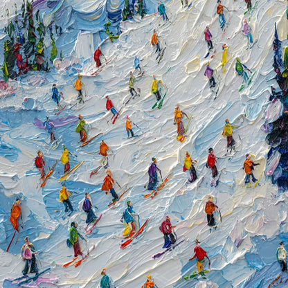 ALPINE RUSH: Textured Palette Knife Ski Mountain Painting | rectangular format, hand-painted canvas edge
