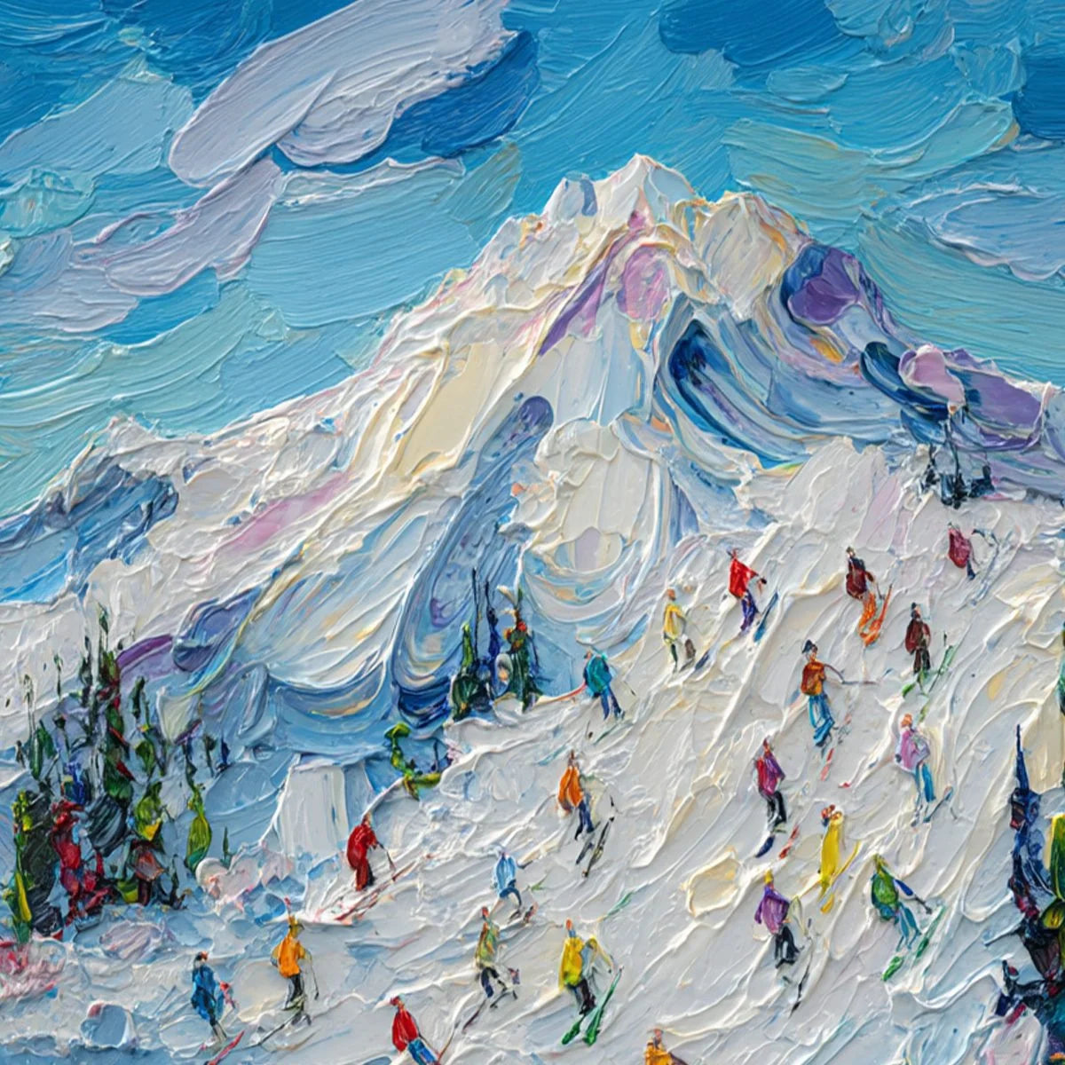 ALPINE RUSH: Textured Palette Knife Ski Mountain Painting | rolled canvas, ready for custom framing