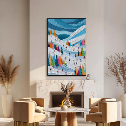 ALPINE RUSH: Vibrant Textured Ski Slope Painting | rolled canvas, ready for custom framing
