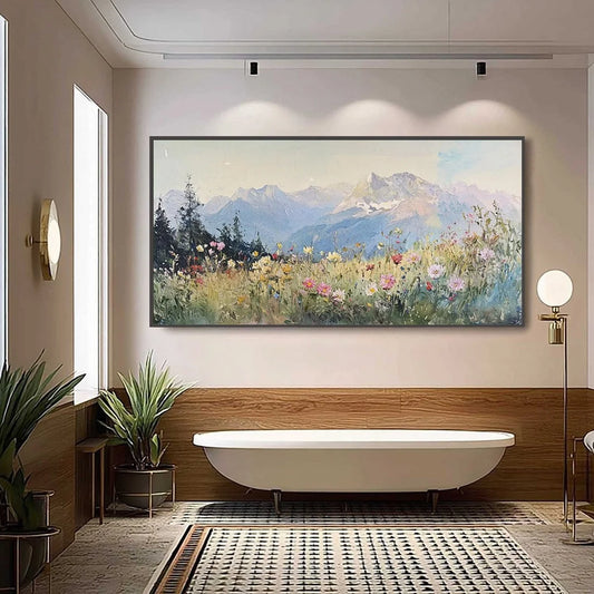 ALPINE SERENITY: Impressionist Mountain Meadow Landscape Painting