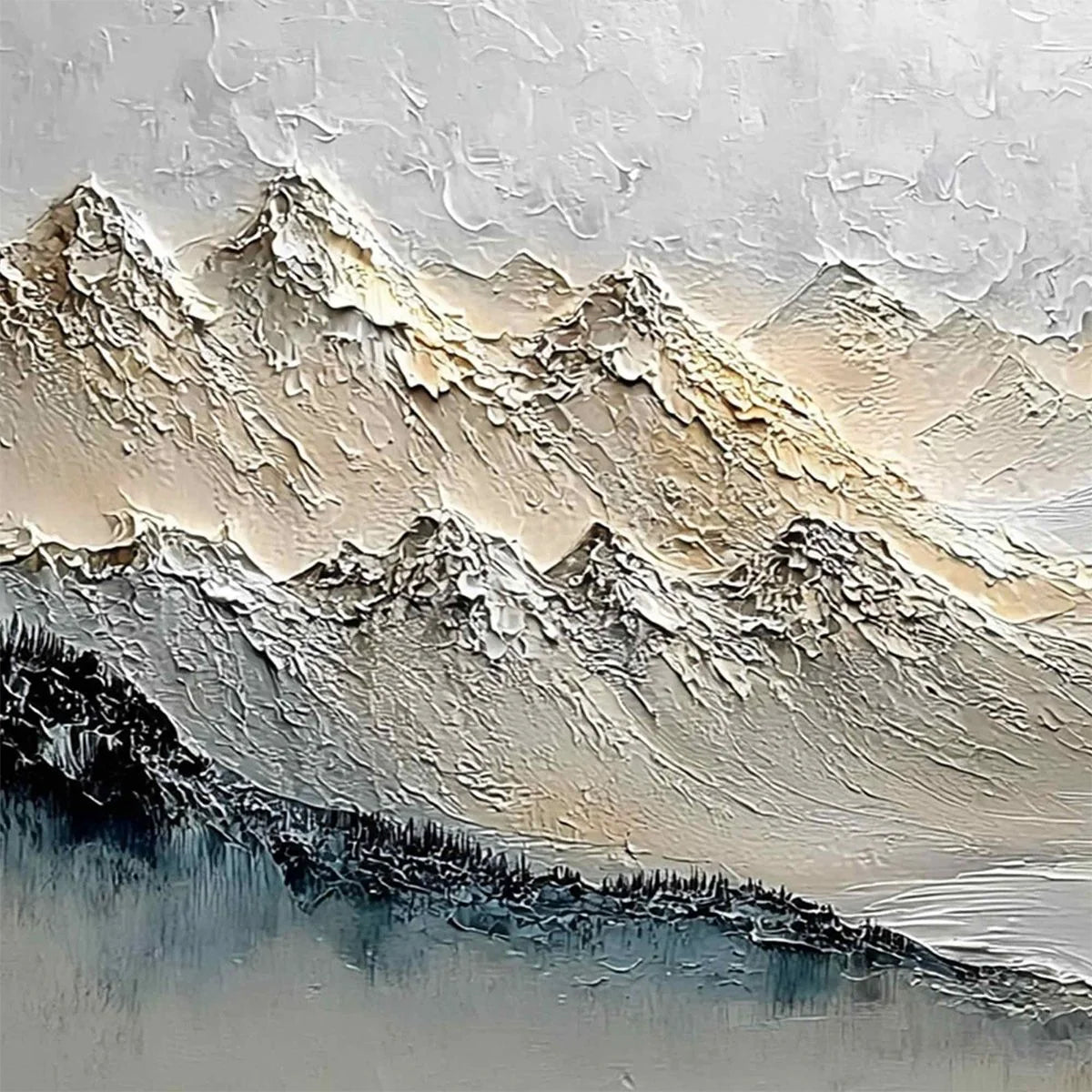 ALPINE SERENITY: Textured Wabi Sabi Mountain Landscape Painting | rectangular format, hand-painted canvas edge