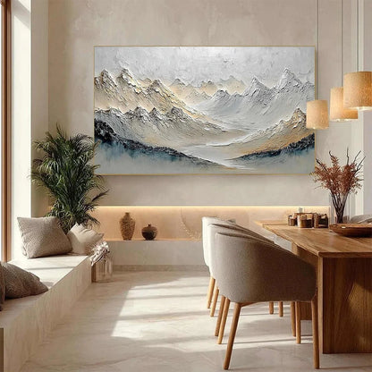 ALPINE SERENITY: Textured Wabi Sabi Mountain Landscape Painting | rolled canvas, ready for custom framing