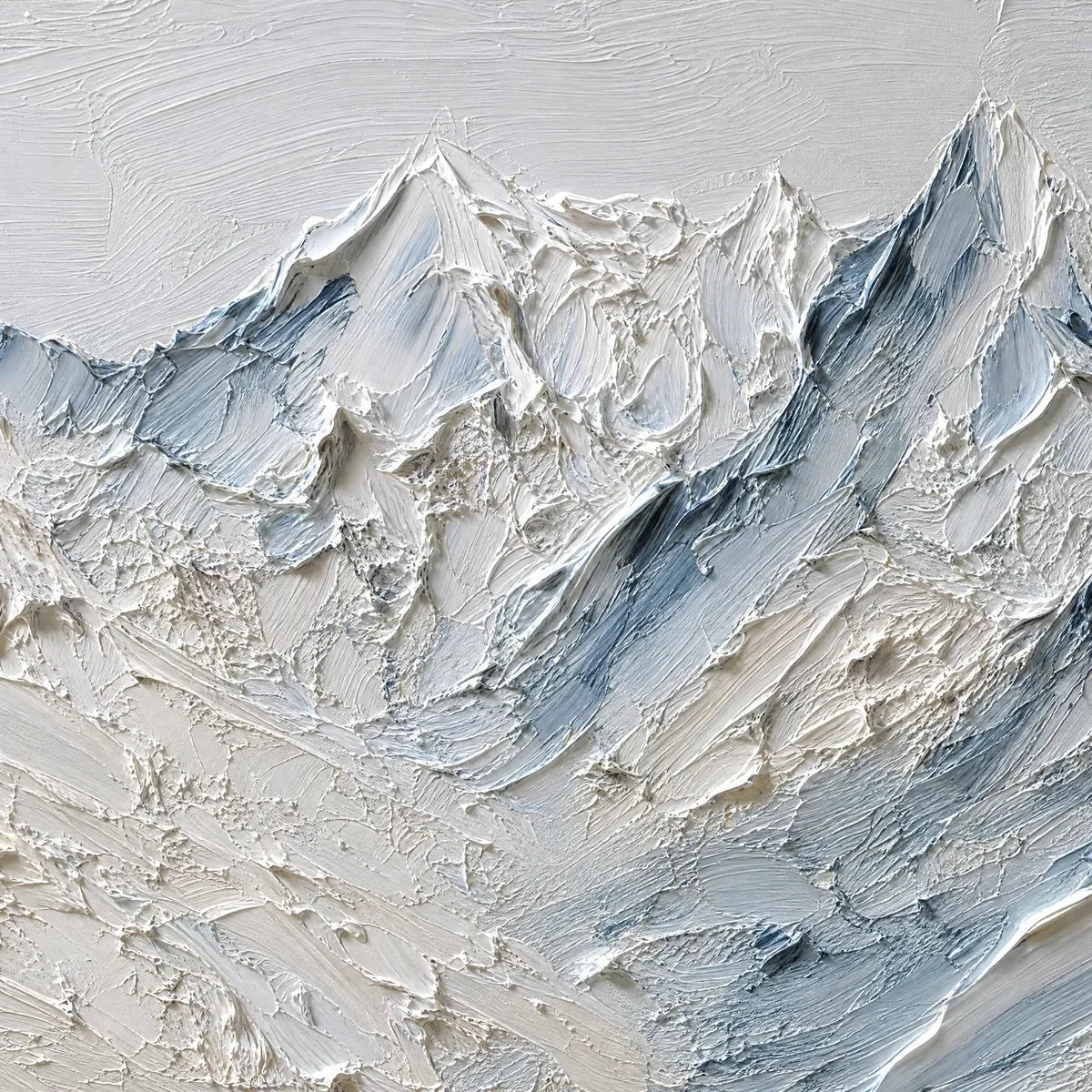 Alpine Serenity White Textured Mountain Landscape Oil Painting | rectangular format, hand-painted canvas edge
