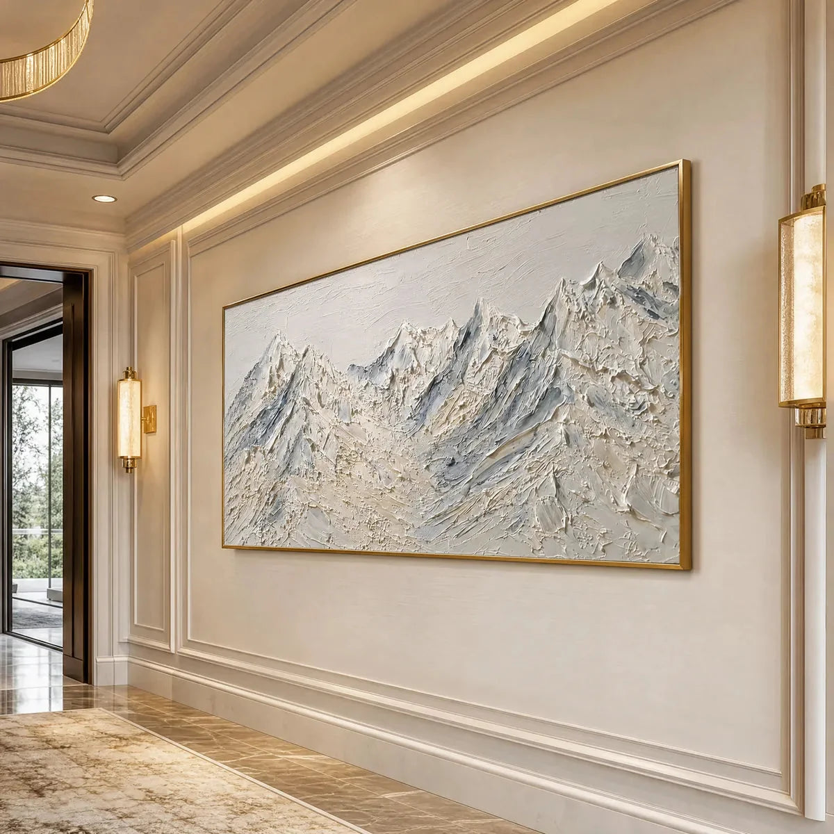 Alpine Serenity White Textured Mountain Landscape Oil Painting | rolled canvas, ready for custom framing