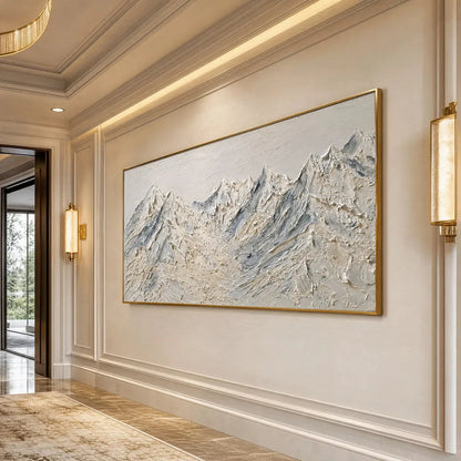 Alpine Serenity White Textured Mountain Landscape Oil Painting | rolled canvas, ready for custom framing