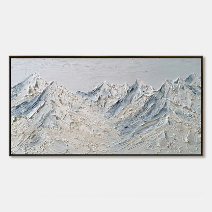 Alpine Serenity White Textured Mountain Landscape Oil Painting impasto painting, hand-painted by UArtShow