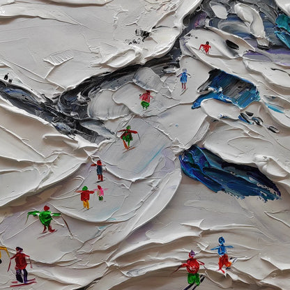 ALPINE SKI DAY: Sports Painting, Winter Decor, Impasto, Textured Wall Art | black frame version on white wall