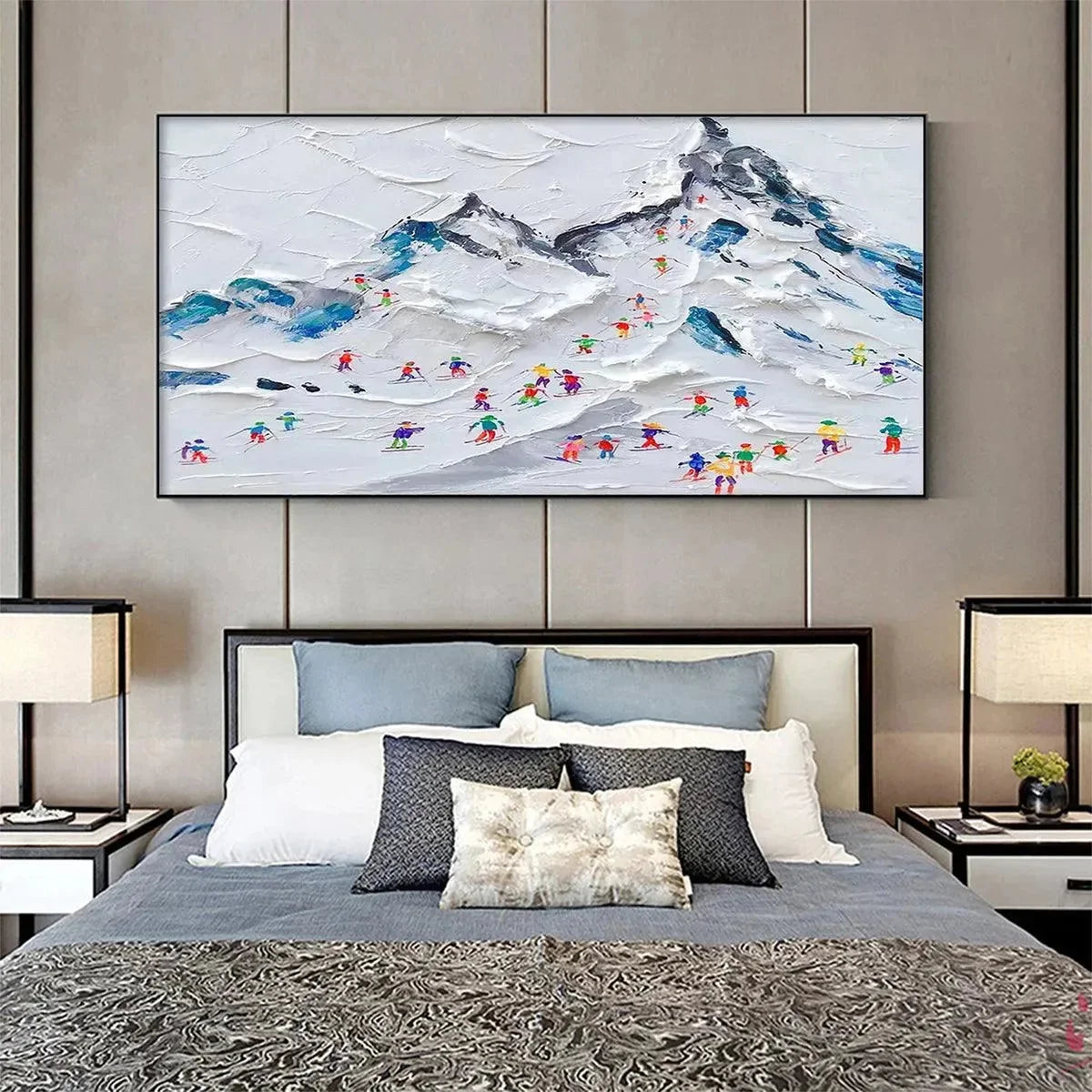 ALPINE SKI DAY: Sports Painting, Winter Decor, Impasto, Textured Wall Art | impasto mood, soft natural light studio shot