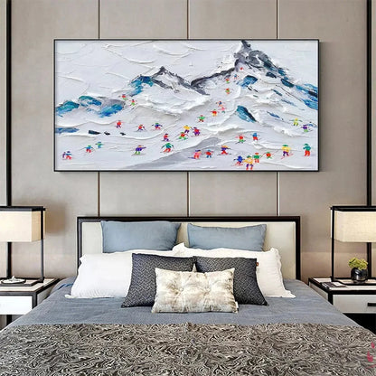 ALPINE SKI DAY: Sports Painting, Winter Decor, Impasto, Textured Wall Art | impasto mood, soft natural light studio shot