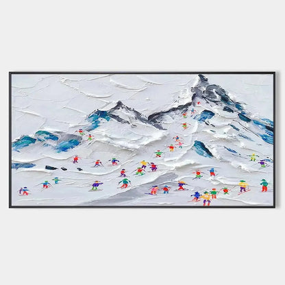 Alpine Ski Day impasto painting, hand-painted by UArtShow