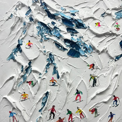 ALPINE SKI DAY: Textured Ski Scene Painting, Vertical Wall Art | multi palette, original office art