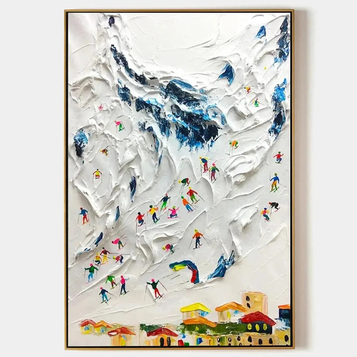 Alpine Ski Day impasto painting, hand-painted by UArtShow