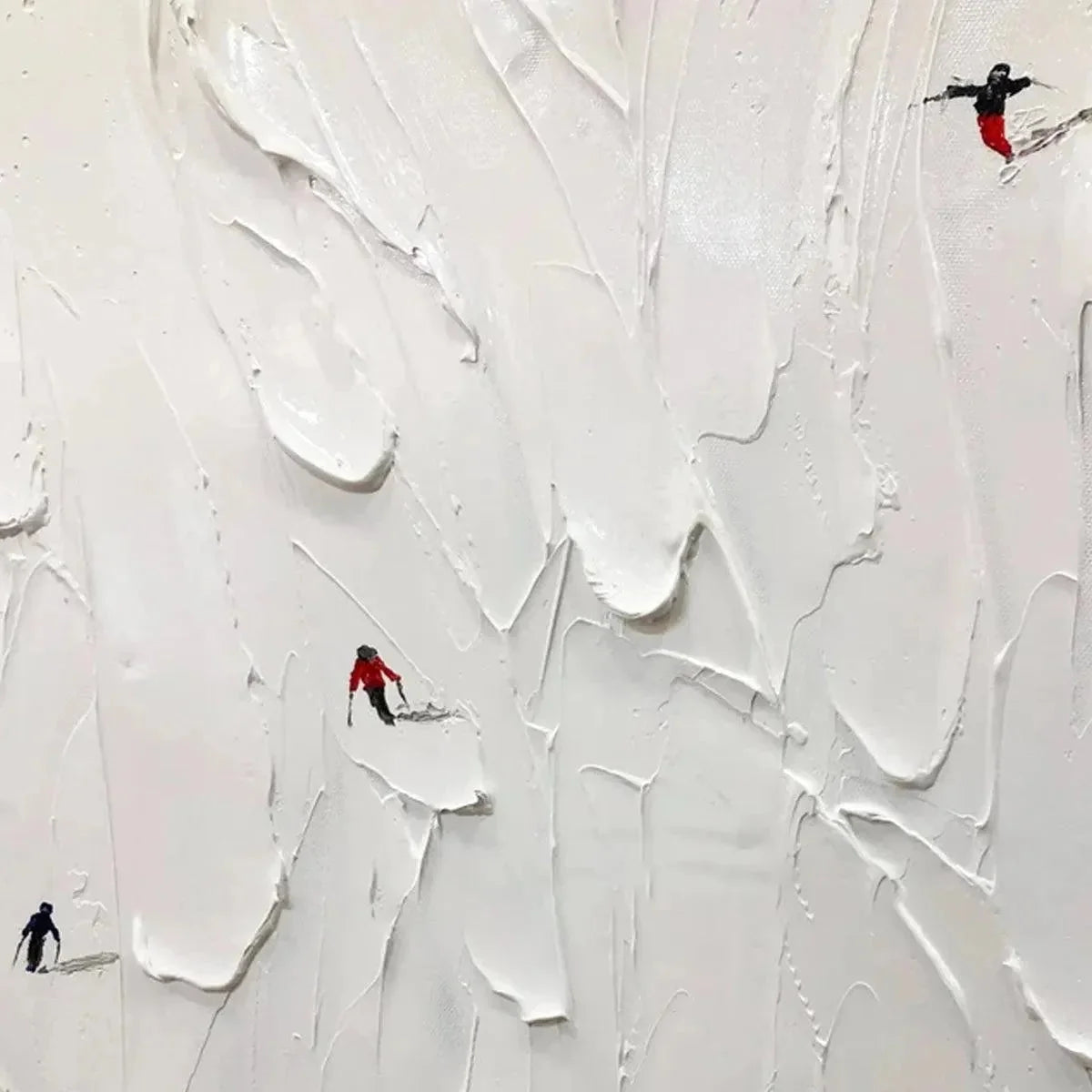 ALPINE SKI: Textured Minimalist Ski Scene Painting in Black and White | rectangular format, hand-painted canvas edge