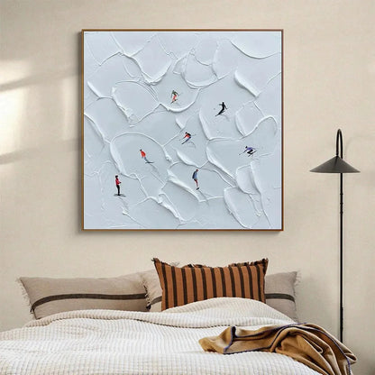 ALPINE SKI: Textured Skiing Painting, Winter Sports Wall Art, Square Canvas, Impasto Decor | rectangular format, hand-painted canvas edge