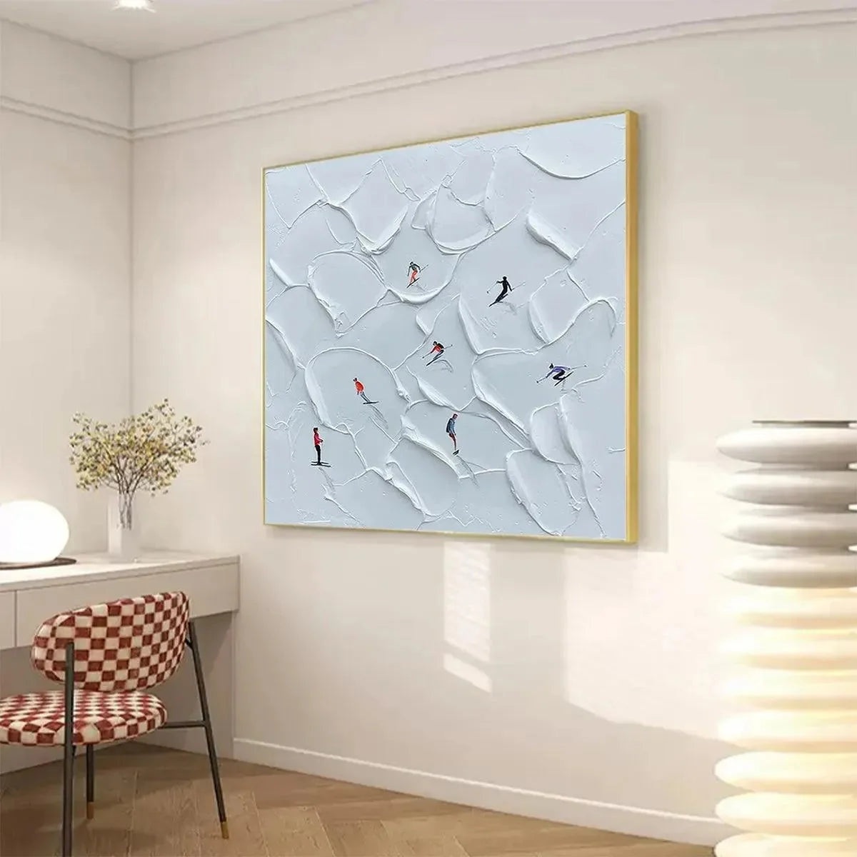 ALPINE SKI: Textured Skiing Painting, Winter Sports Wall Art, Square Canvas, Impasto Decor | rolled canvas, ready for custom framing