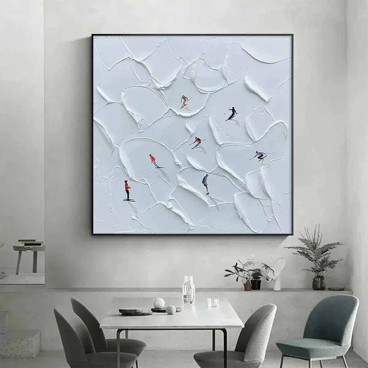 ALPINE SKI: Textured Skiing Painting, Winter Sports Wall Art, Square Canvas, Impasto Decor | impasto mood, soft natural light studio shot