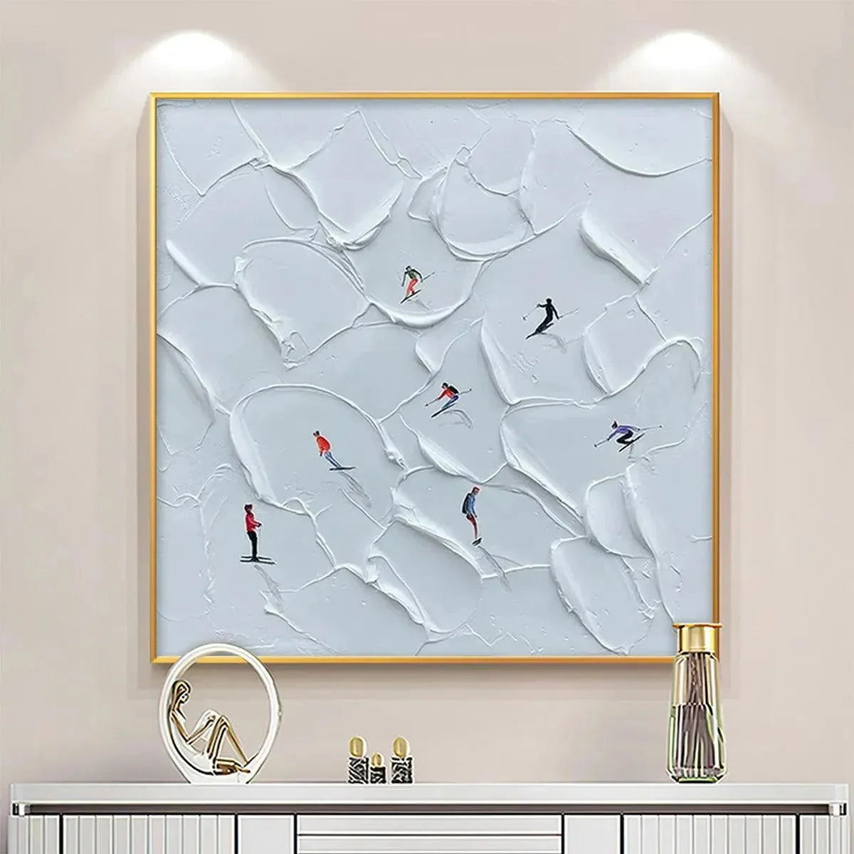 ALPINE SKI: Textured Skiing Painting, Winter Sports Wall Art, Square Canvas, Impasto Decor | multi palette, original office art