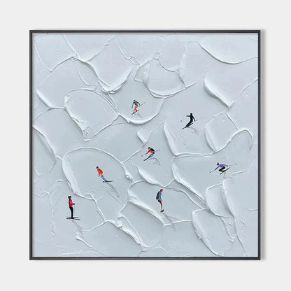 ALPINE SKI: Textured Skiing Painting, Winter Sports Wall Art, Square Canvas, Impasto Decor | hanging in living room, impasto wall art