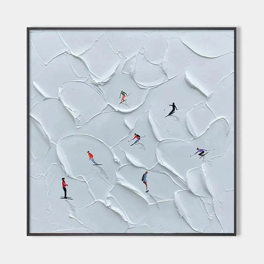 ALPINE SKI: Textured Skiing Painting, Winter Sports Wall Art, Square Canvas, Impasto Decor | hanging in living room, impasto wall art